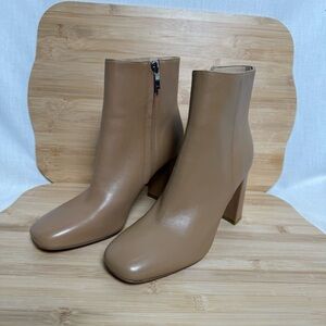 Marc Fisher LTD Women’s Tan Ankle Boots – Square Toe Block Heel, Size 7M